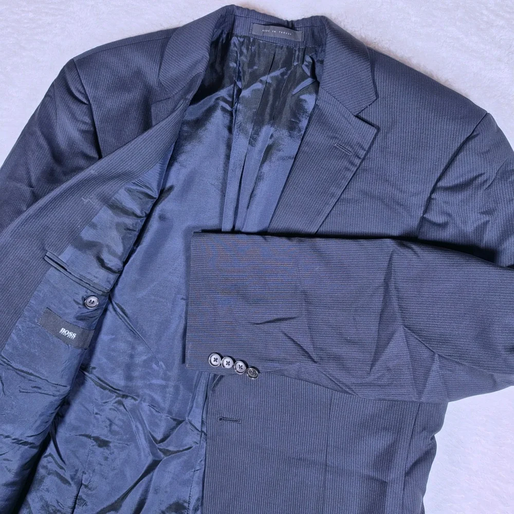 Hugo Boss Pasolini1/Movie1_HM Mens 40R Navy Blue Wool Pinstripe Blazer L/S